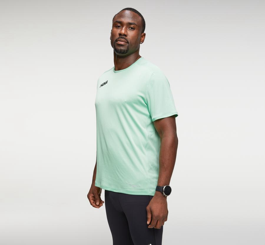 Hoka One One Mens Tops - Performance Short Sleeve - Green - VZLC09824